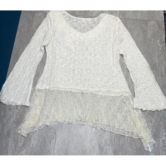 Zba Sz M Y2K white sweater bell sleeve soft girl ballet flower applique pastel - Picture 5 of 10